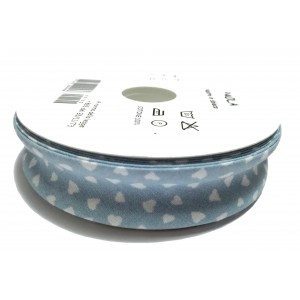 Cotton Bias - Width 25mm - Light Blue with White Hearts